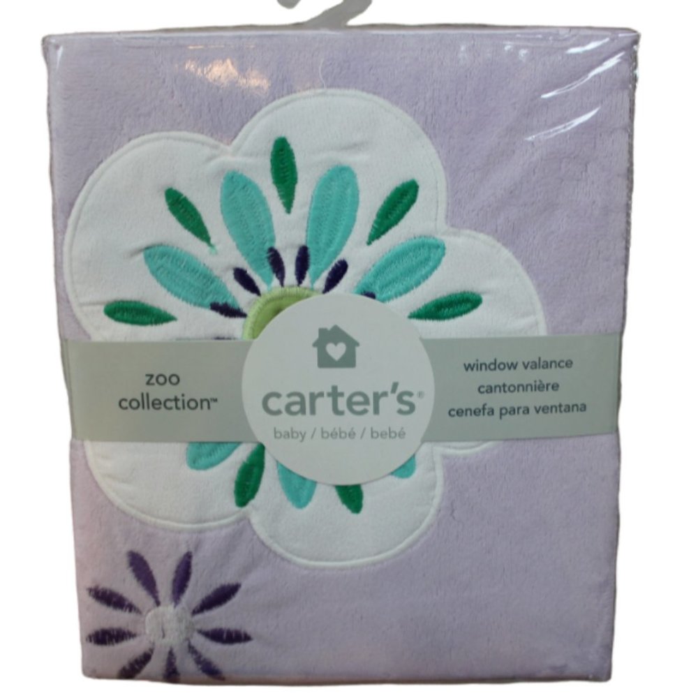 Carters Zoo Collection Purple Flower Baby Girl Velour Nursery Window Valance NWT
